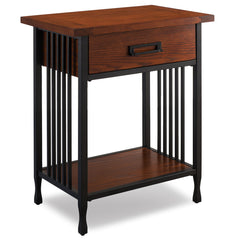 Side Table with Solid Wood Top and Metal Frame in Burnished Oak