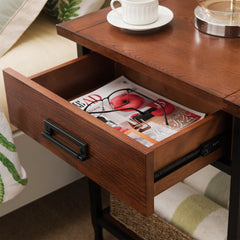 Side Table with Solid Wood Top and Metal Frame in Burnished Oak