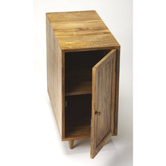 Side Table with Storage Cabinet and Shelf in Brown Mango Wood