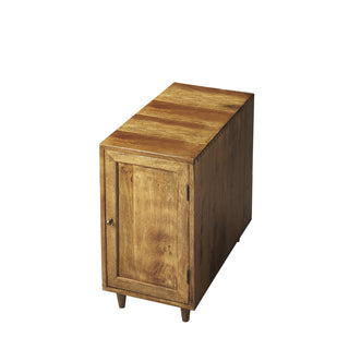 Side Table with Storage Cabinet and Shelf in Brown Mango Wood