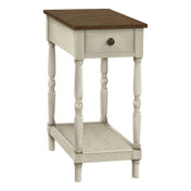 Side Table with Storage Drawer, Walnut Top with Beige Base