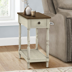 Side Table with Storage Drawer, Walnut Top with Beige Base