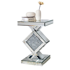 Side Tables, Set of 2, Silver Glass with Silver Pedestal Base