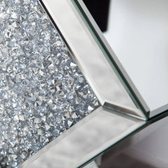 Side Tables, Set of 2, Silver Glass with Silver Pedestal Base
