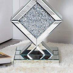 Side Tables, Set of 2, Silver Glass with Silver Pedestal Base