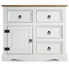 Sideboard, 1 Door and 4 Drawers, Solid Pine Wood, White Wash