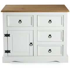 Sideboard, 1 Door and 4 Drawers, Solid Pine Wood, White Wash