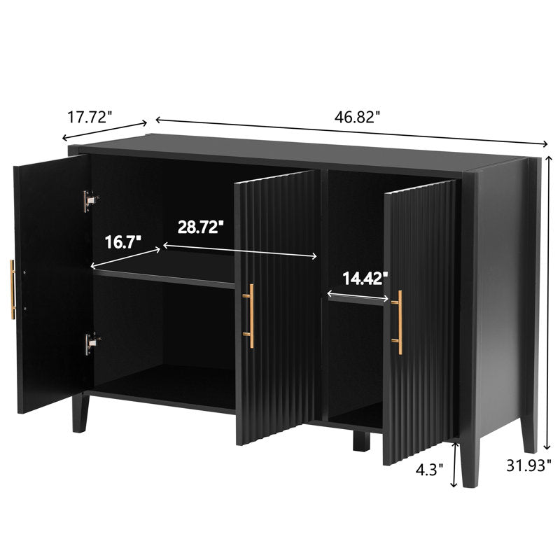 Sideboard, 3 Doors, Black Manufactured Wood with Pine Legs