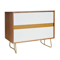 Sideboard, 38 in W, Solid Walnut Wood in Walnut and Gold