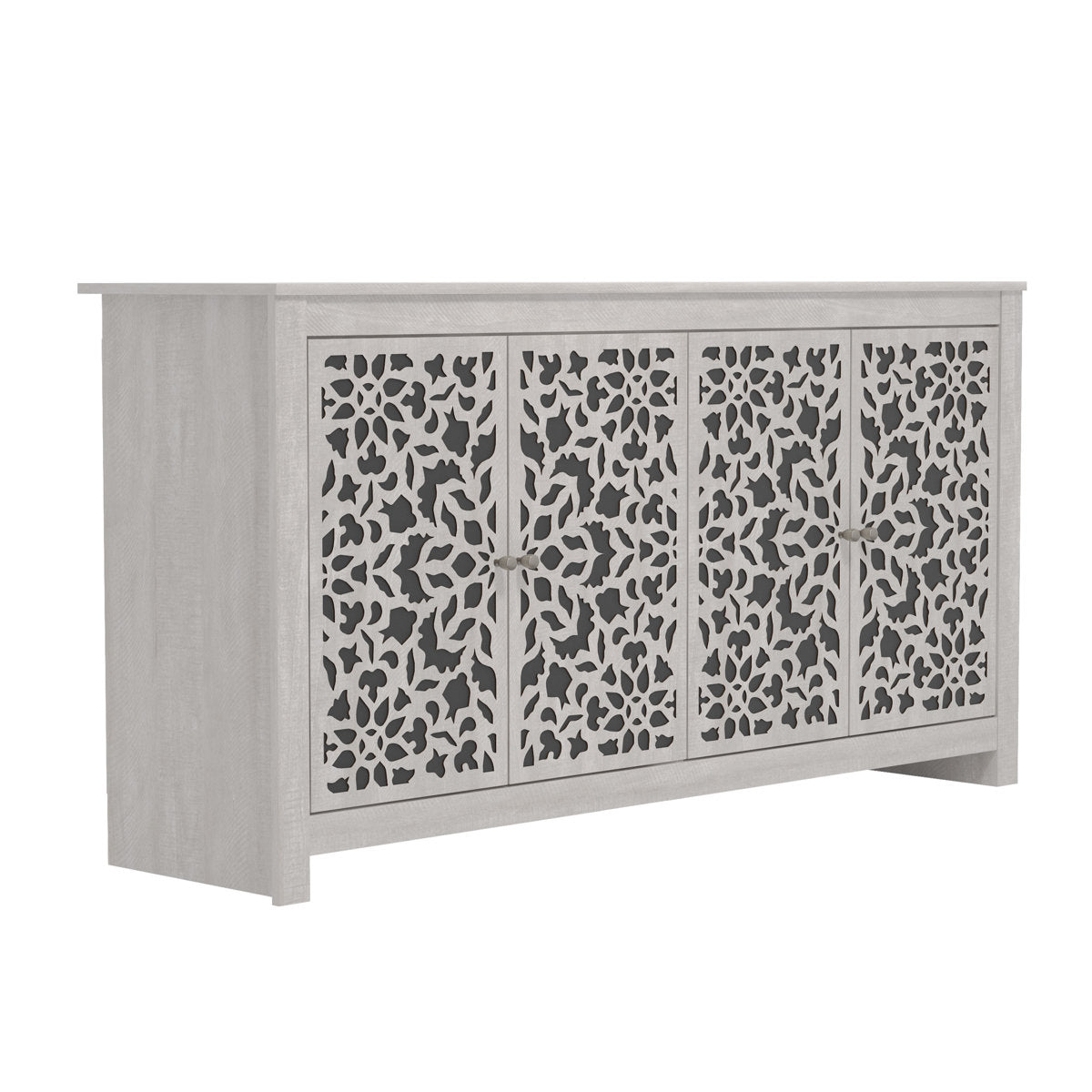 Sideboard, 4-Door Manufactured Wood, Dusty Gray Oak and Black