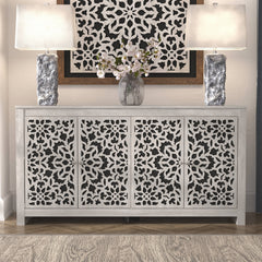 Sideboard, 4-Door Manufactured Wood, Dusty Gray Oak and Black