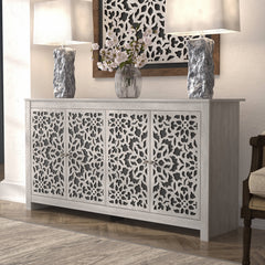Sideboard, 4-Door Manufactured Wood, Dusty Gray Oak and Black
