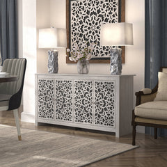 Sideboard, 4-Door Manufactured Wood, Dusty Gray Oak and Black
