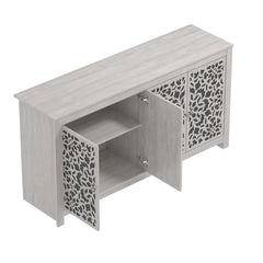 Sideboard, 4-Door Manufactured Wood, Dusty Gray Oak and Black