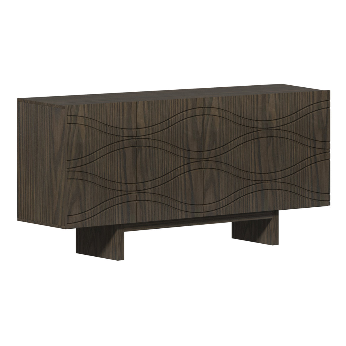 Sideboard, 4-Door Storage Cabinet, Solid and Manufactured Wood, Brown