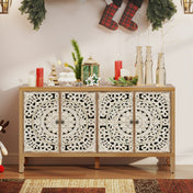 Sideboard, 4 Doors, Manufactured Wood in Natural Brown and White