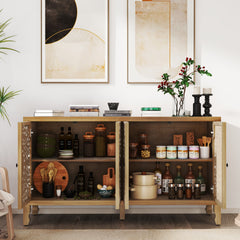 Sideboard, 4 Doors, Manufactured Wood in Natural Brown and White