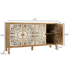 Sideboard, 4 Doors, Manufactured Wood in Natural Brown and White