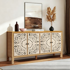 Sideboard, 4 Doors, Manufactured Wood in Natural Brown and White