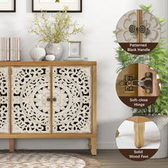 Sideboard, 4 Doors, Manufactured Wood in Natural Brown and White