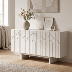 Sideboard, 4 Doors, Solid and Manufactured Wood, 62.99 Inch Wide, Cream