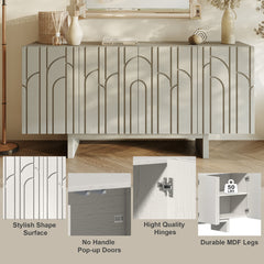 Sideboard, 4 Doors, Solid and Manufactured Wood, 62.99 Inch Wide, Cream