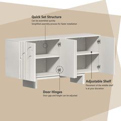 Sideboard, 4 Doors, Solid and Manufactured Wood, 62.99 Inch Wide, Cream