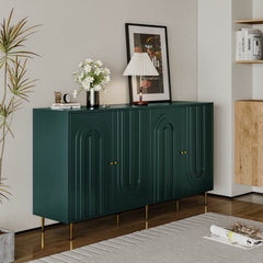 Sideboard, 4 Doors, Solid and Manufactured Wood, Metal Legs