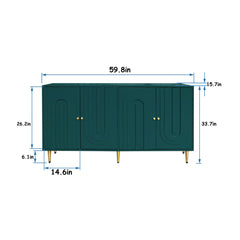 Sideboard, 4 Doors, Solid and Manufactured Wood, Metal Legs