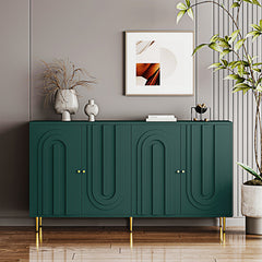 Sideboard, 4 Doors, Solid and Manufactured Wood, Metal Legs