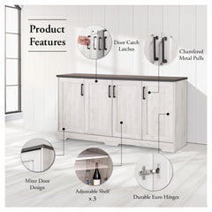 Sideboard, 4 Doors, Washed White with Manufactured Wood