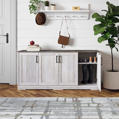 Sideboard, 4 Doors, Washed White with Manufactured Wood