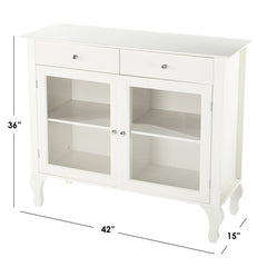Sideboard, 42 in Wide, Antique White with Glass Doors