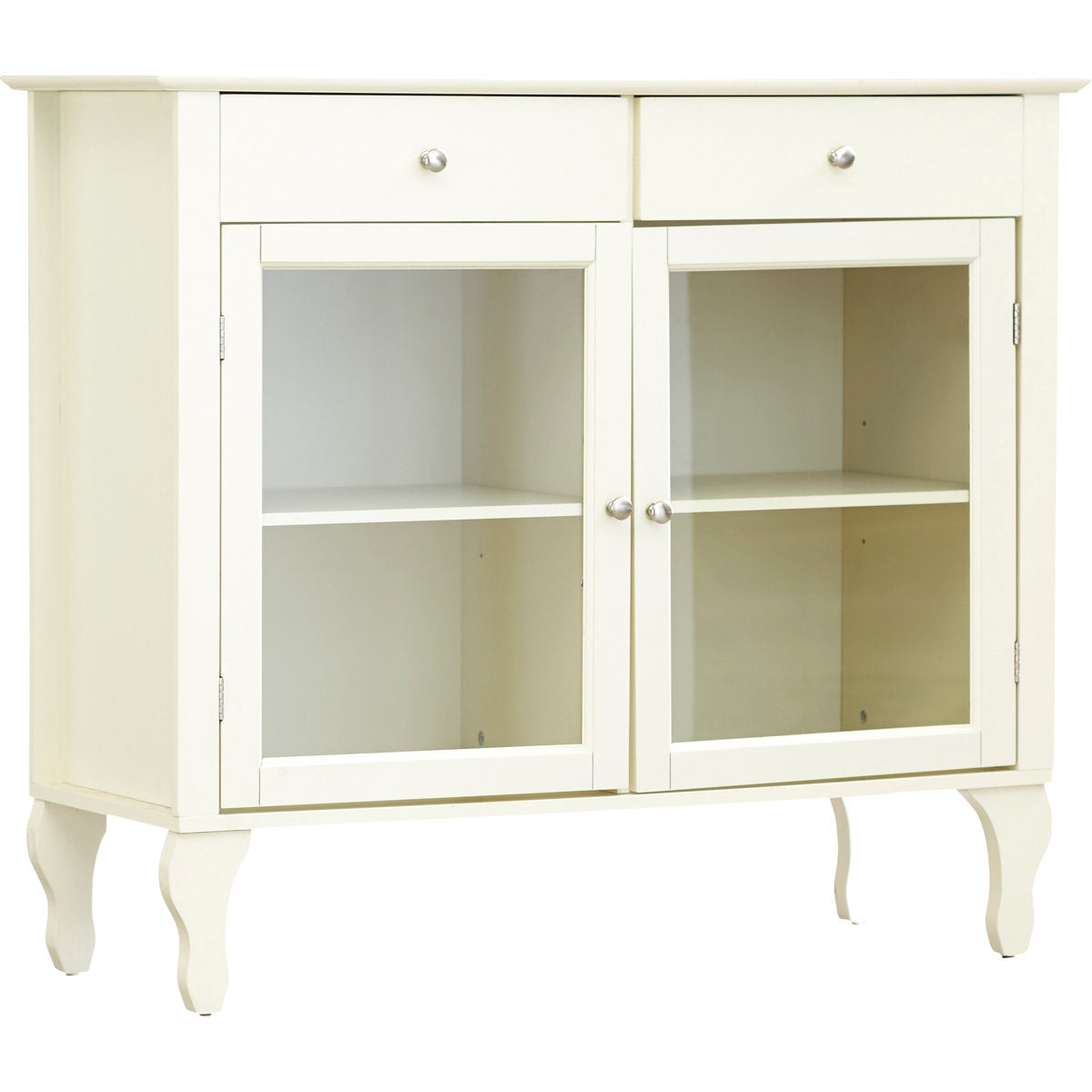 Sideboard, 42 in Wide, Antique White with Glass Doors