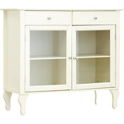 Sideboard, 42 in Wide, Antique White with Glass Doors