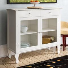 Sideboard, 42 in Wide, Antique White with Glass Doors