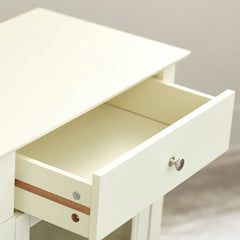 Sideboard, 42 in Wide, Antique White with Glass Doors