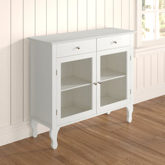 Sideboard, 42 in Wide, Antique White with Glass Doors