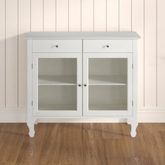 Sideboard, 42 in Wide, Antique White with Glass Doors