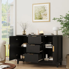 Sideboard, 47.2 in W, Black Manufactured Wood with Fluted Panels