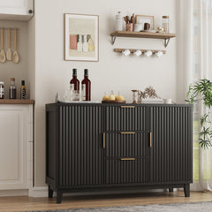 Sideboard, 47.2 in W, Black Manufactured Wood with Fluted Panels