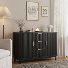 Sideboard, 47.2 in W, Black Manufactured Wood with Fluted Panels
