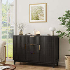 Sideboard, 47.2 in W, Black Manufactured Wood with Fluted Panels