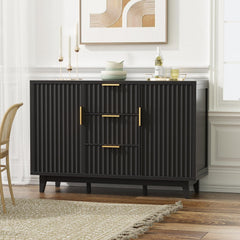 Sideboard, 47.2 in W, Black Manufactured Wood with Fluted Panels