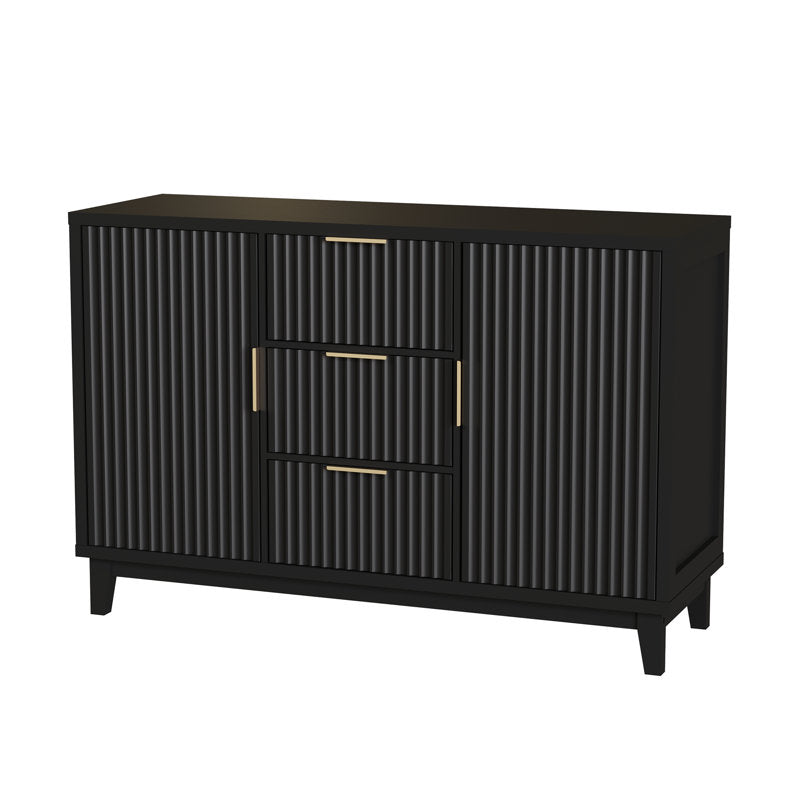 Sideboard, 47.2 in W, Black Manufactured Wood with Fluted Panels