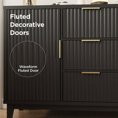 Sideboard, 47.2 in W, Black Manufactured Wood with Fluted Panels