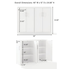 Sideboard, 48-Inch Wide, White with Brushed Nickel Hardware
