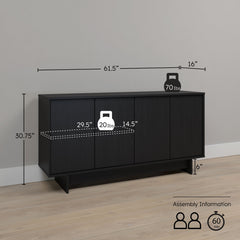 Sideboard, 61.5 in W, Manufactured Wood in Black Oak