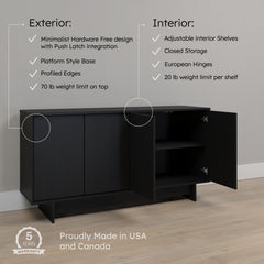 Sideboard, 61.5 in W, Manufactured Wood in Black Oak