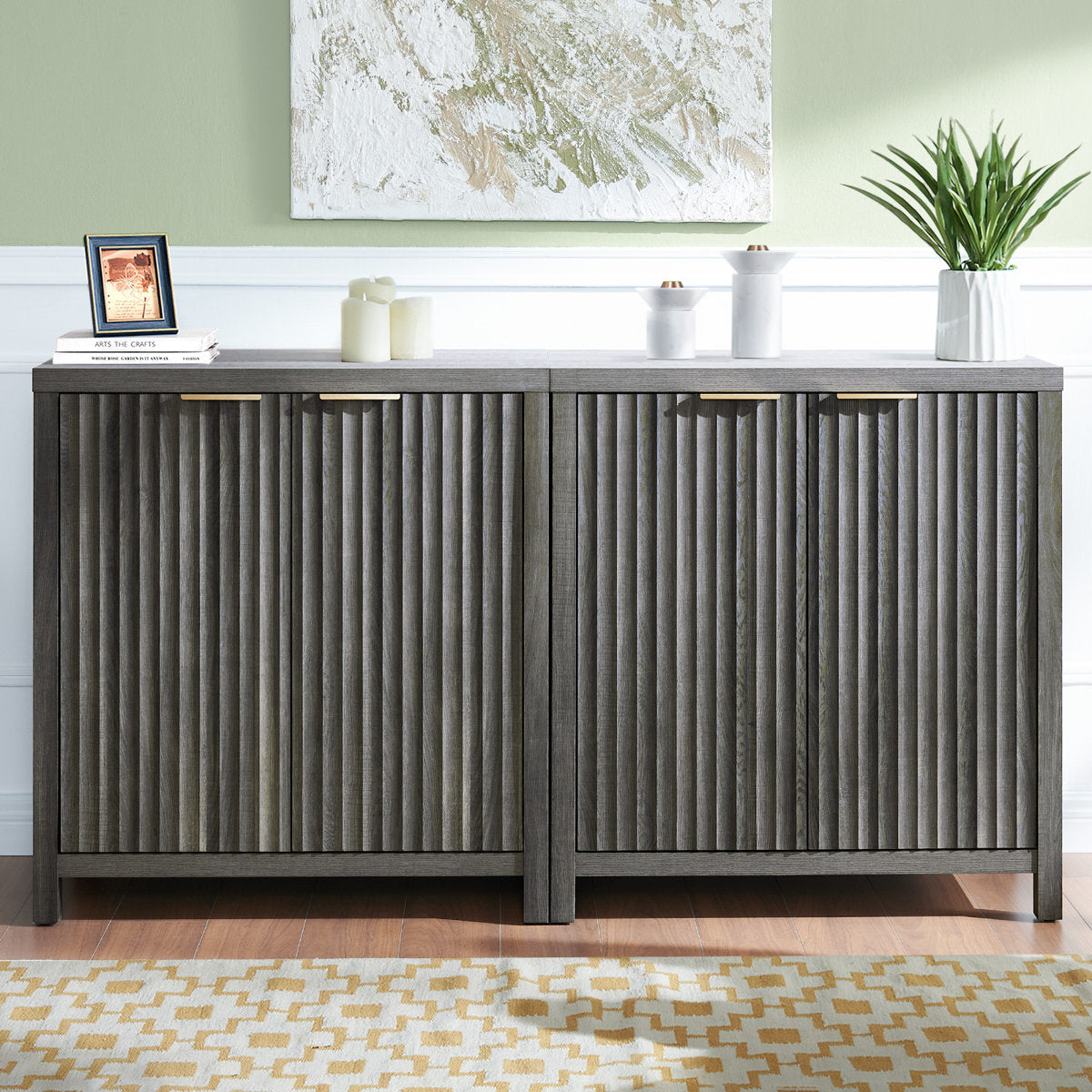 Sideboard, 61 In W, Manufactured Wood with 4 Doors, Midnight Oak